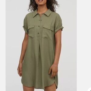 H&M Women’s Khaki Blend Utility Mini Dress in Green